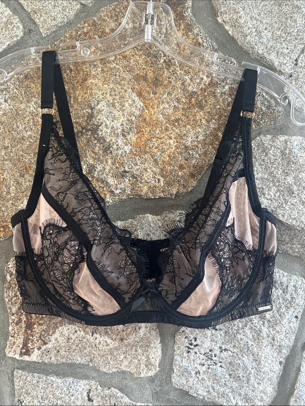 Bluebella Black Lace Underwire Bra with Nude Cups
